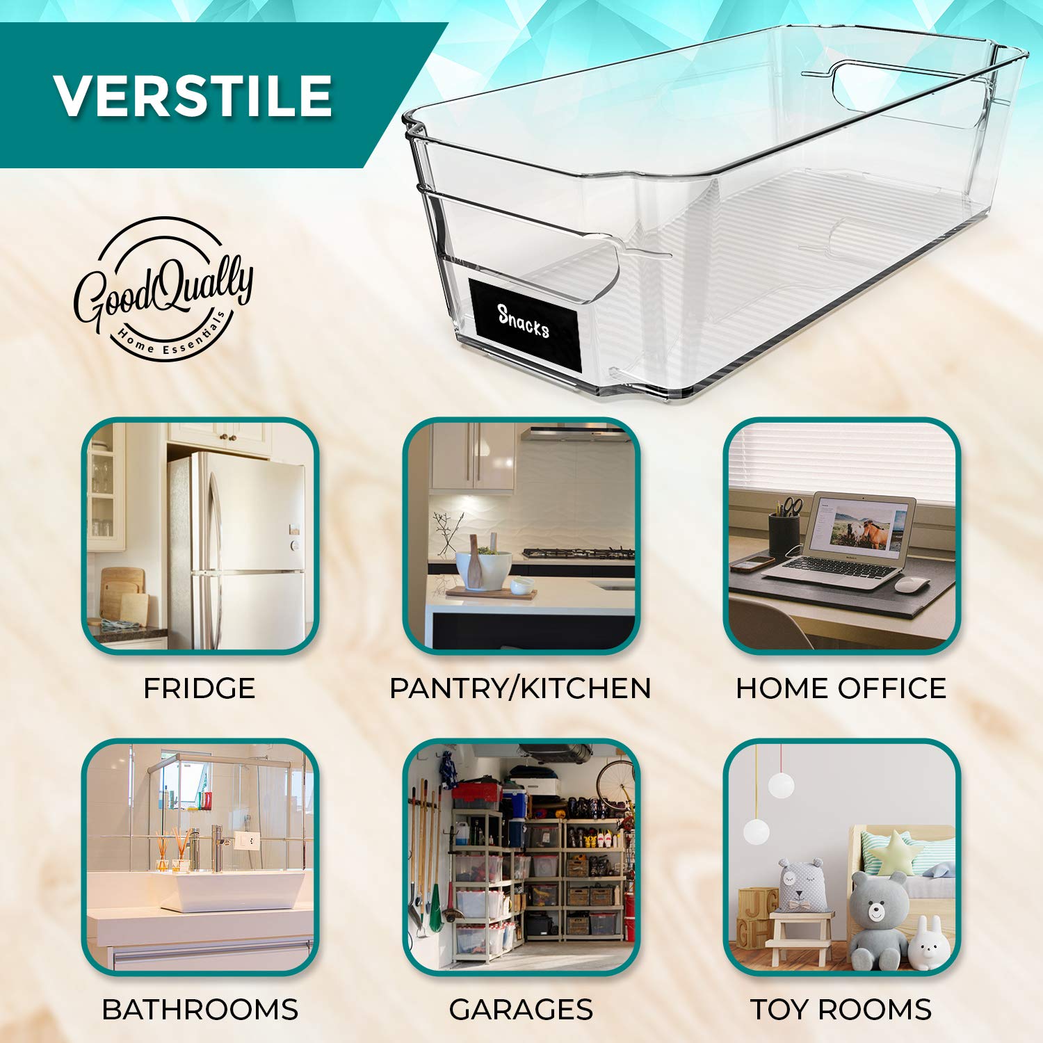 4 Pack Clear Pantry Organization & Storage Bins BPA Free Plastic