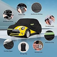 Vista 2 de Fundas impermeables de coche para Mini Cooper S 2002-2021 de 2 puertas (negro) 210T personalizadas 6 capas resistentes al agua, protección para todo