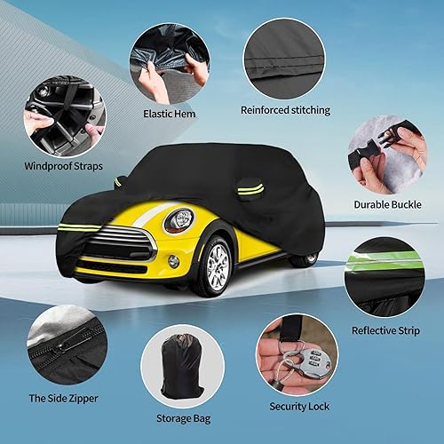Miniatura 2 de Fundas impermeables de coche para Mini Cooper S 2002-2021 de 2 puertas (negro) 210T personalizadas 6 capas resistentes al agua, protección para todo