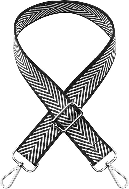 olyee Wide Shoulder Strap,Adjustable Replacement Belt Guitar Style Cross Body Handbag Purse Strap(Black White Strip 2+Silver Buckle)