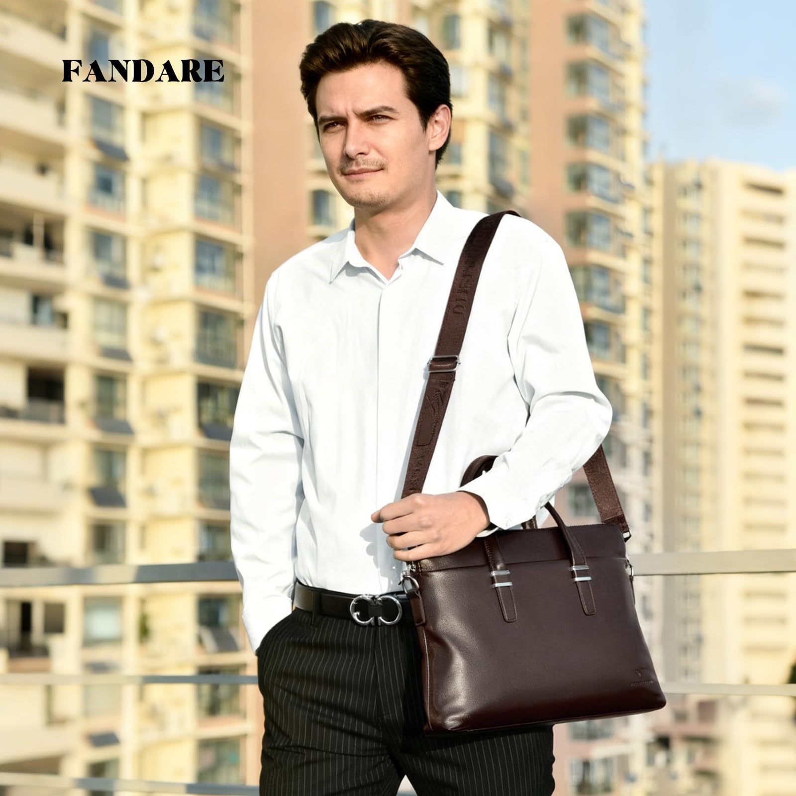 FANDARE Herren PU PU Leder Mappe, Großraum-Aktentasche für Business-Laptops, Commuter-Messengertasche mit mehreren Fächern für Büro/Reisen/Alltag für Geschenk für Berufstätige & Geschäftsleute