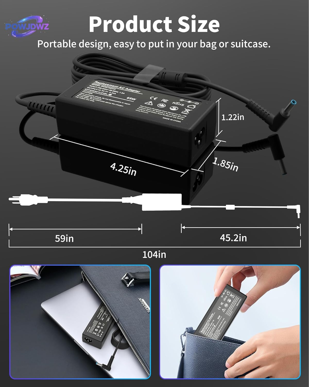 65W 45W Smart Blue Tip Compatible with HP Laptop Charger Pavilion Envy X360, EliteBook Stream ProBook Computer Power Cord AC Adapter thumbnail