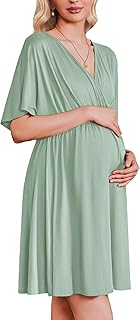 Ekouaer 3 in 1 Labor and Delivery Gown for Hospital Short Sleeve Maternity Nursing Dress Nightgown Postpartum Sleepwear