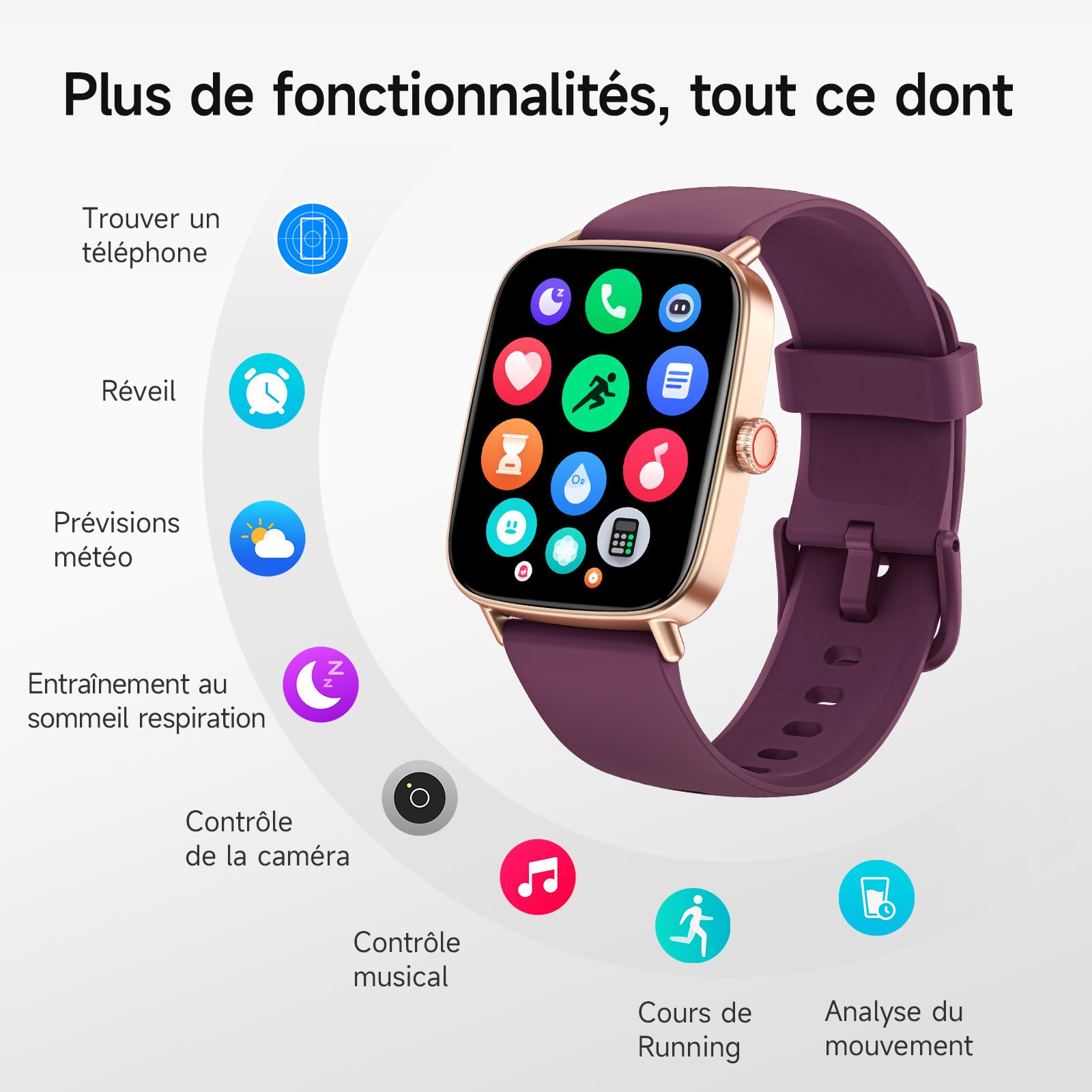 Montre Connectée Homme Femme,1.85" Smartwatch Femme avec Appel Bluetooth,Montre Intelligente pour iOS/Samsung/Android,120+ Modes Sport/Fréquence Cardiaque/Sommeil/SpO2,étanche IP68 Fitness Podomètre