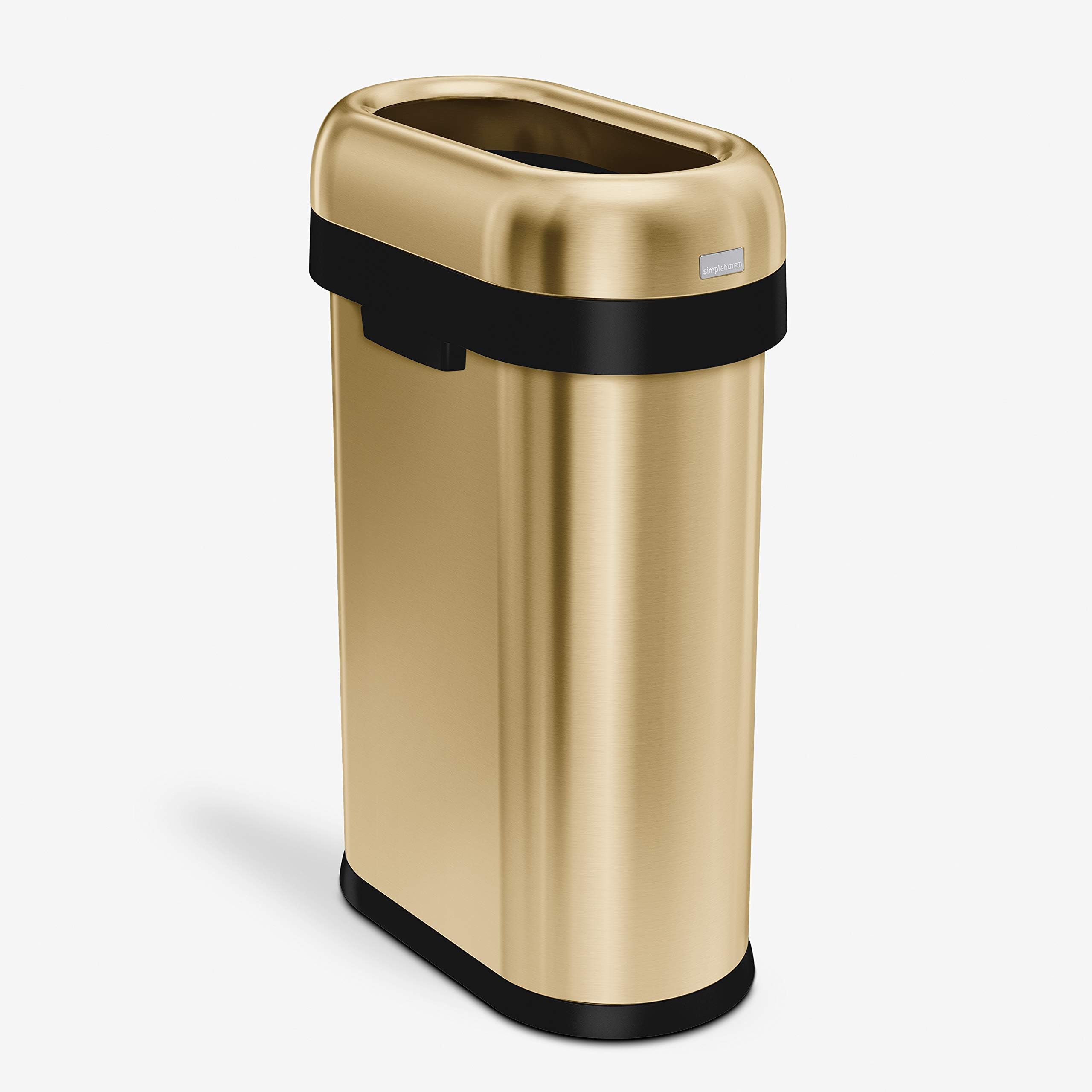 simplehuman CW1487 50L Slim Open Bin, Brass Stainless Steel, W 27.2cm x