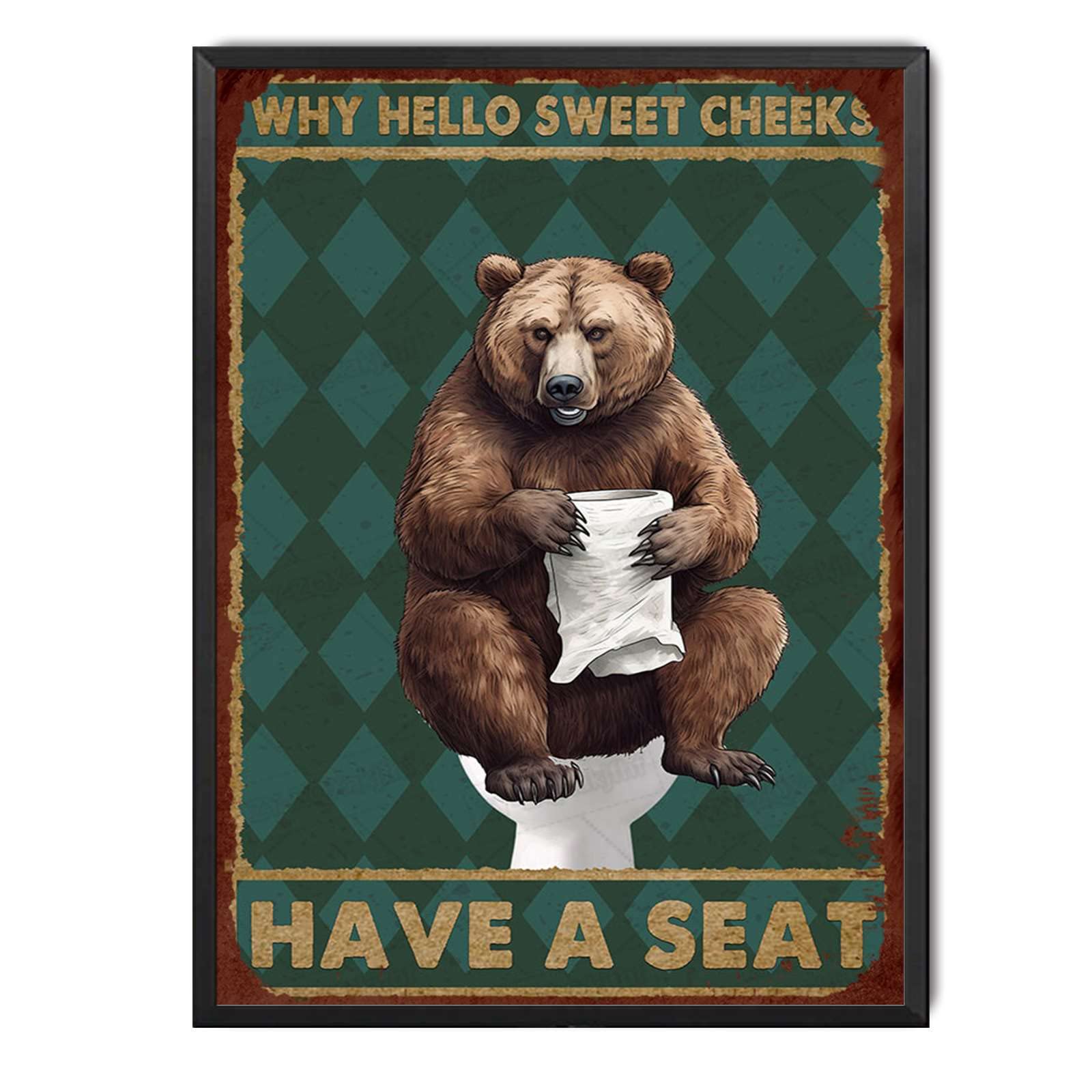 peiyeety Metal Tin Sign Bear Bathroom Inspired Vintage Decorative Wall Plaque, Funny Quote Poster For Home Bedroom Living Room Bar Cafe Farmhouse Indoor Outdoor Wall Decoration, 8x12 Inch
