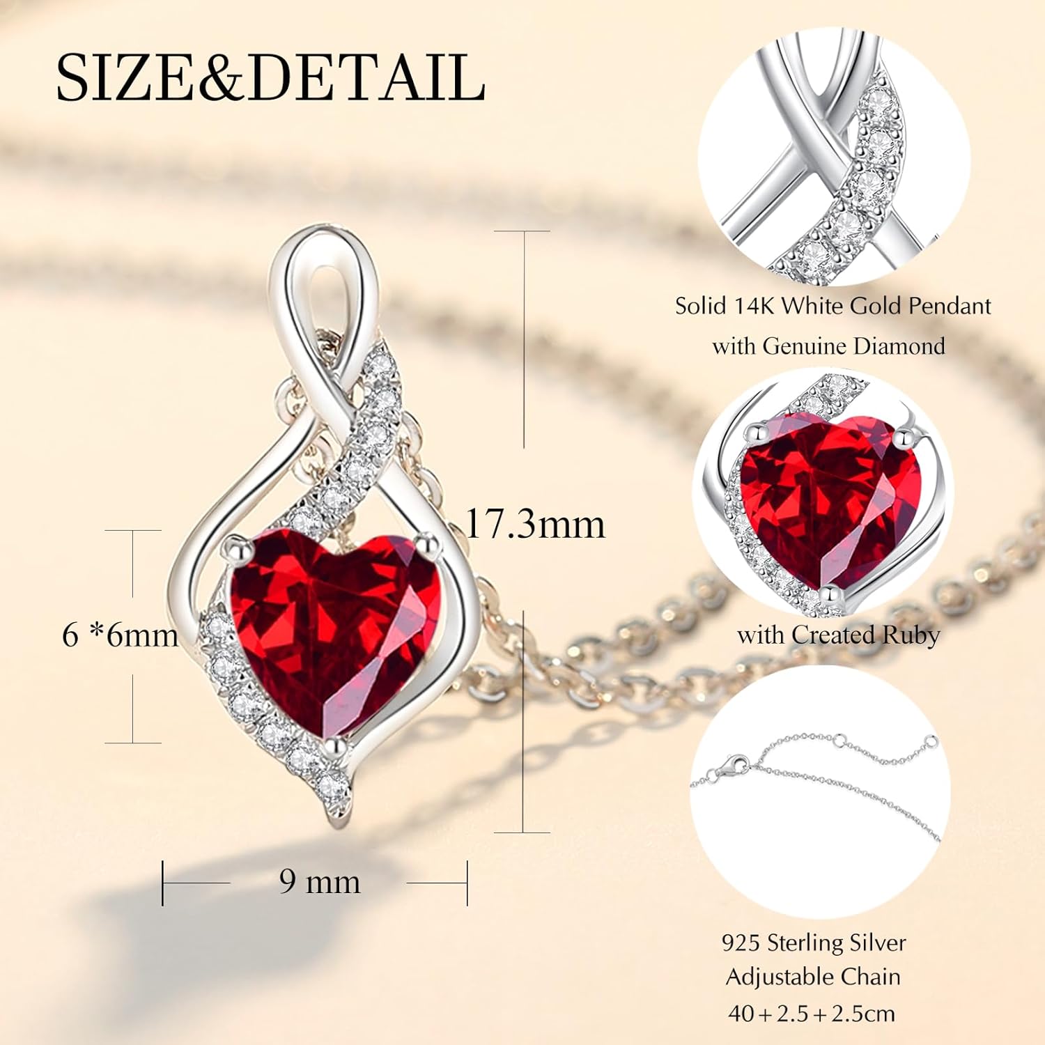 FANCIME 14K Solid White Gold Infinity Heart Birthstone Necklace for Women with Diamond Pendant Birthday Gifts for Mom Women Sterling Silver Chain 16" + 2" Extender - Image 3