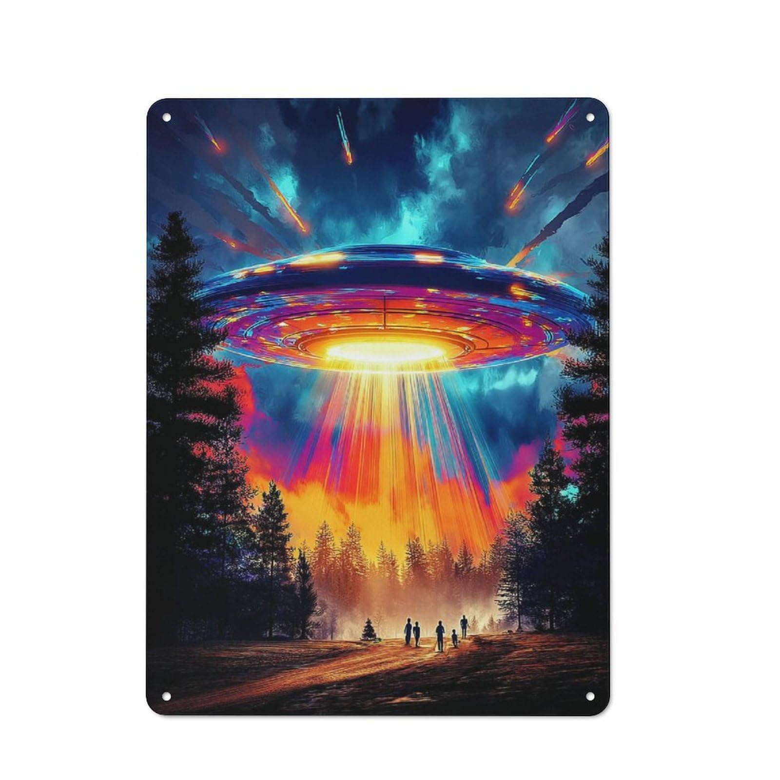Junmoney Ufo Over The Forest Metal Wall Sign 40X30cm, Rustic Classic Pub Decor For Cafe, Pub, Workshop Or Home Bar