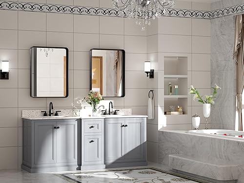 Miniatura 338 de TETOTE Espejo redondo dorado para baño, espejo circular montado en la pared de 36 pulgadas, marco de metal dorado de latón cepillado, moderno espejo