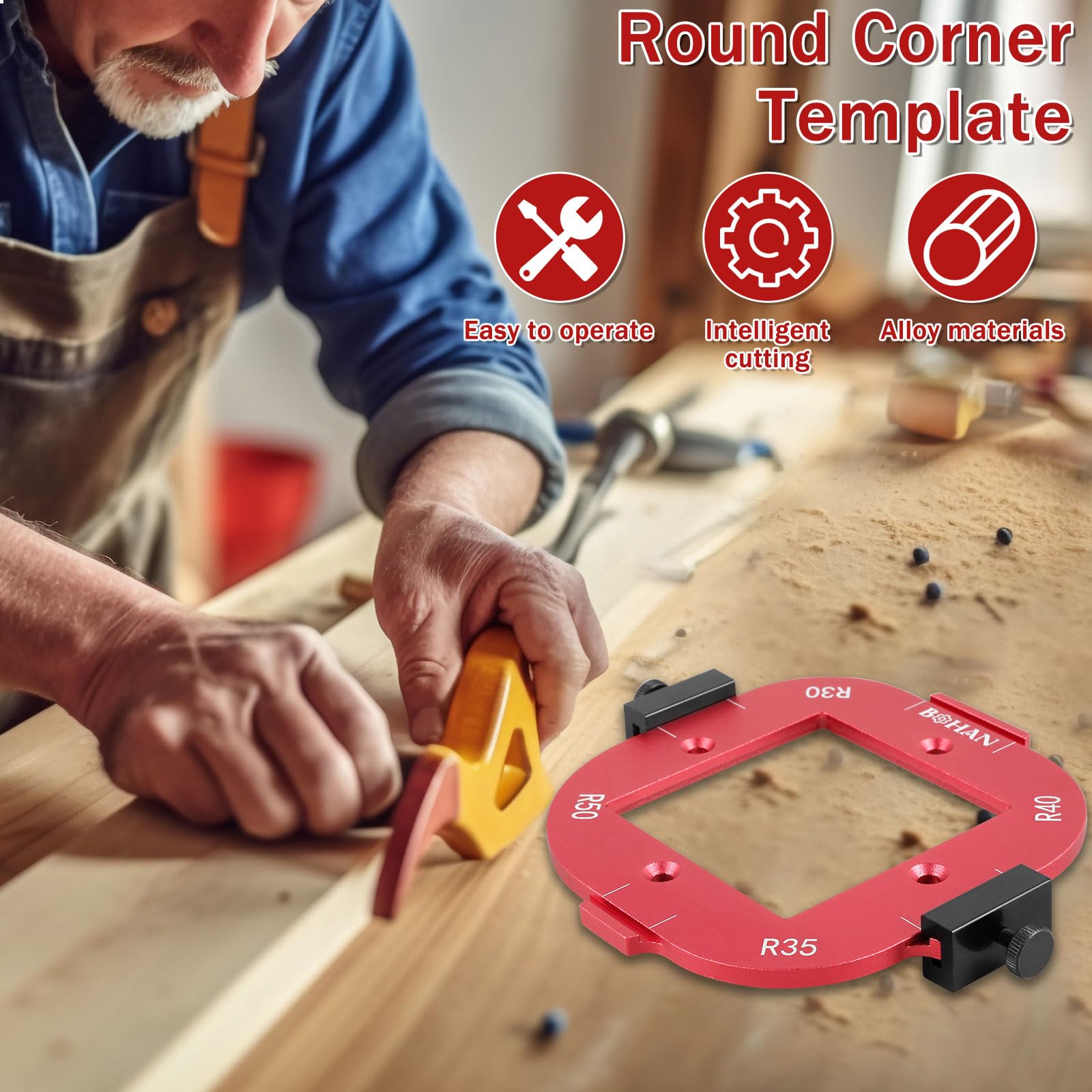 Stencil di fresatura a raggio d'angolo, in lega di alluminio, raggio Jig Router Templates R30 R35 R40 R50 Radius Jig Router Stencil Corner Radius Jig per lavorazione del legno (R30+R35+R40+R50)