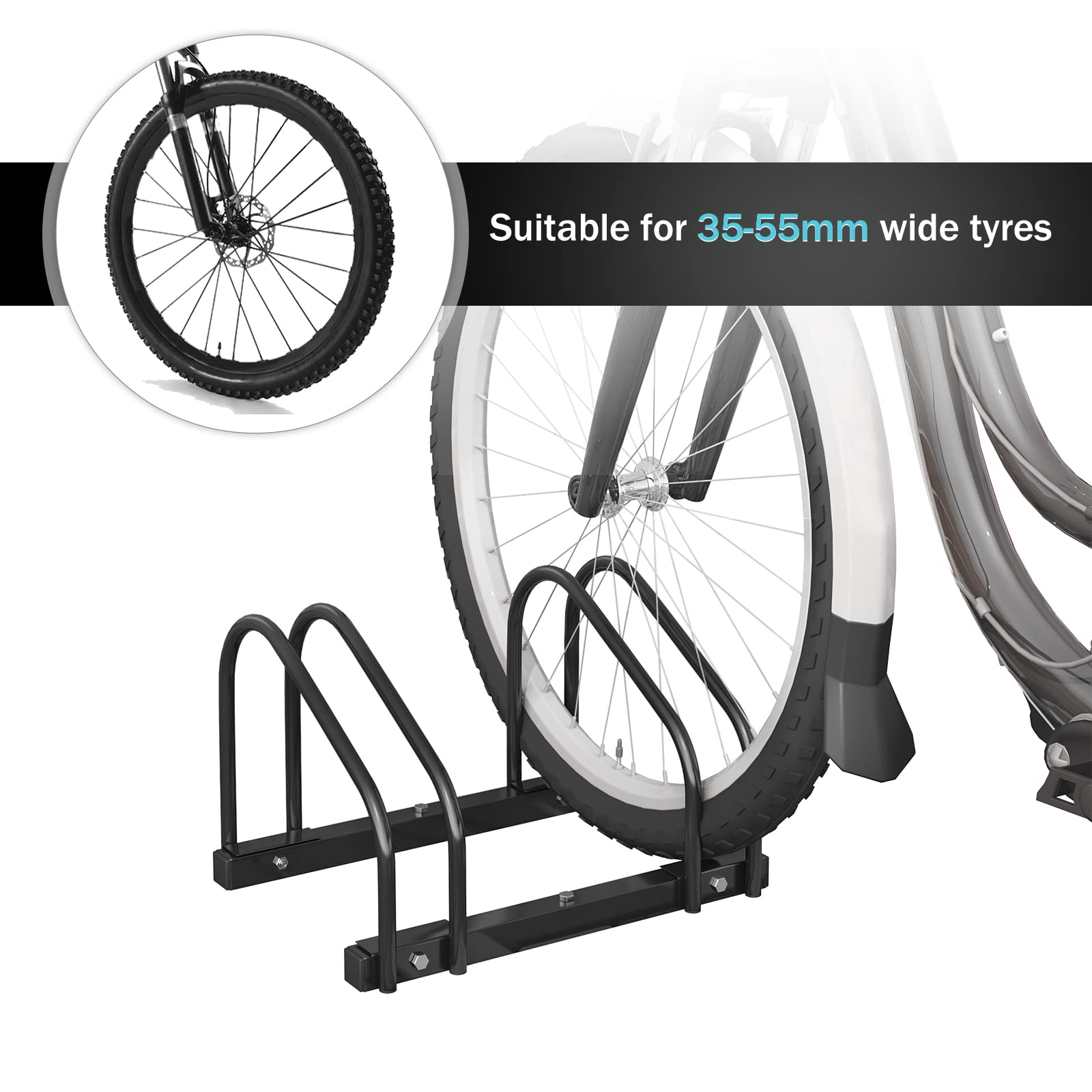 WOLTU Fahrradständer Schwarz für 2 Fahrräder Fahrradhalterung auf dem Boden Aufstellständer für Fahrradaufhängung Fahrradhalter aus Metall
