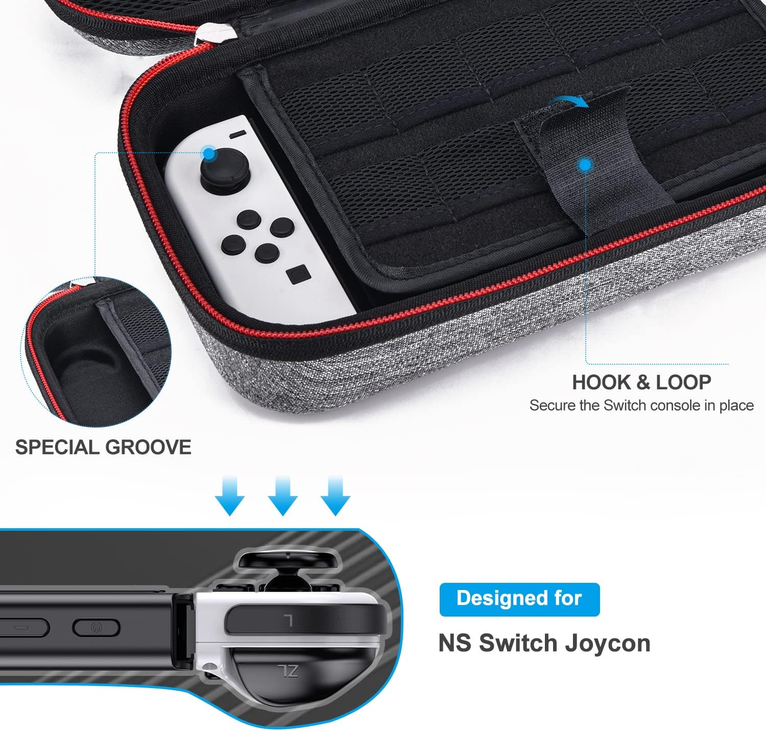 Switch OLED Accessories Bundle- innoAura 18 in 1 Switch Bundle with Switch Case, Switch Game Case, Switch OLED Screen Protector, Switch Stand, Switch Thumb Grips (Gray)