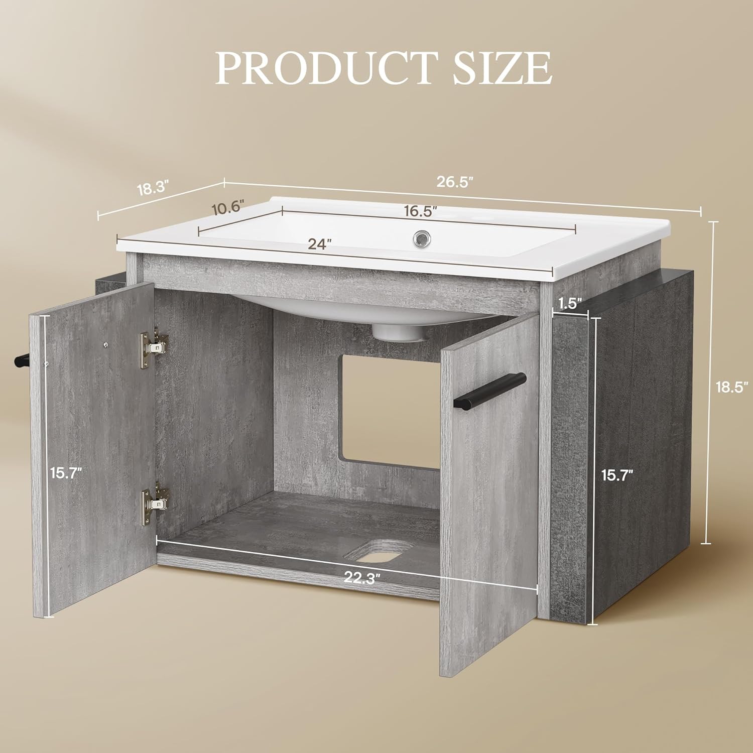 YITAHOME 24 Inch*2PC Floating Vanity Bathroom with Sink Combo, Grey Wall Mounted Modern Vanity, Bathroom Cabinet Vanity with Soft-Closing Double Extra Large Doors, Total 53 Inch