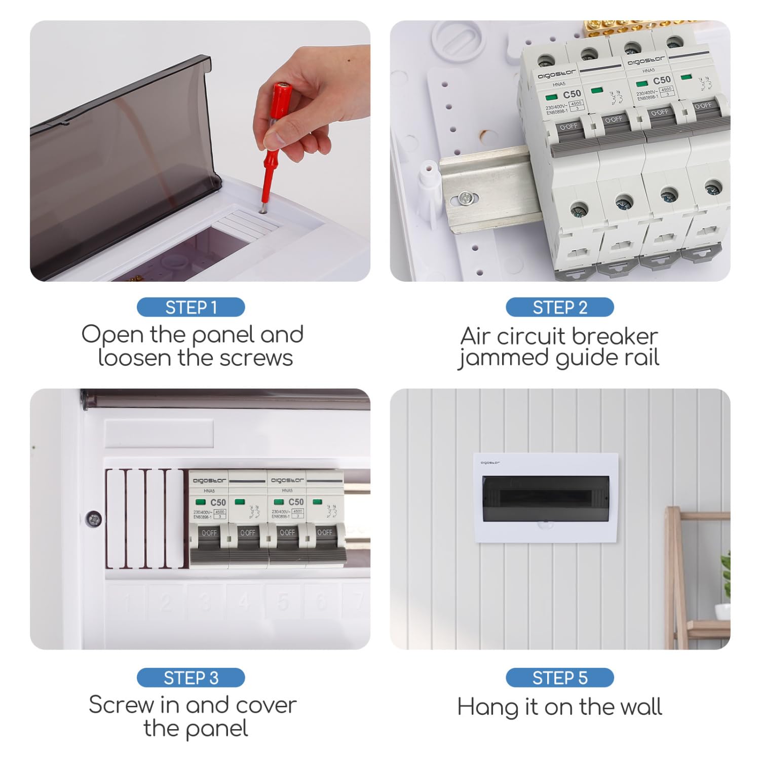 Aigostar Caja de Distribución Eléctrica Para Empotrar con Puerta Para 18 Módulos, 1 Unidad, Blanco