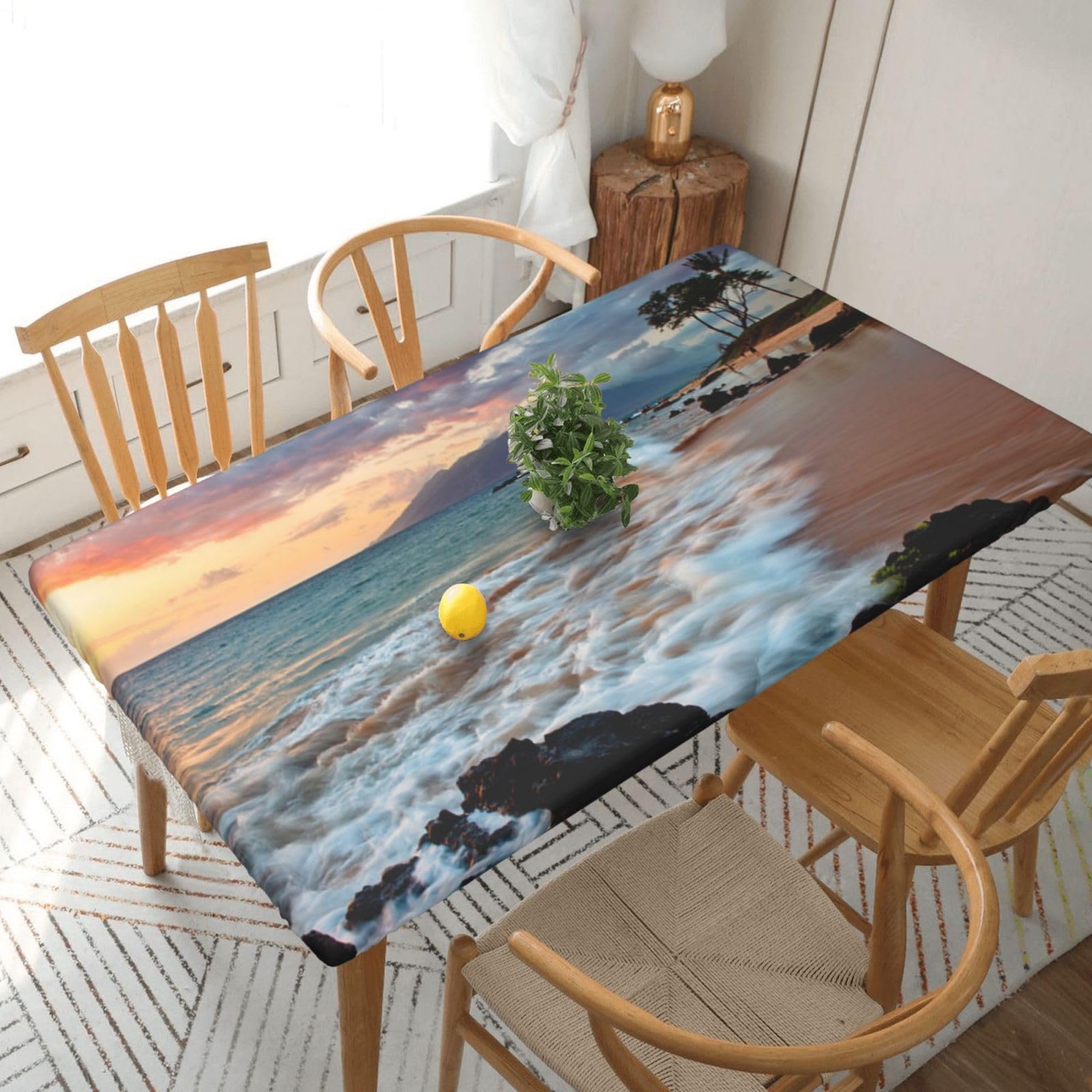 BNVSADC Beach Maui Hawaii Sunset Sea Waves Clouds Printed 5FT Tablecloth Polyester Kitchen Water Resistant Table Cloth Dining Table Decoration Table Covers, 152x76 CM