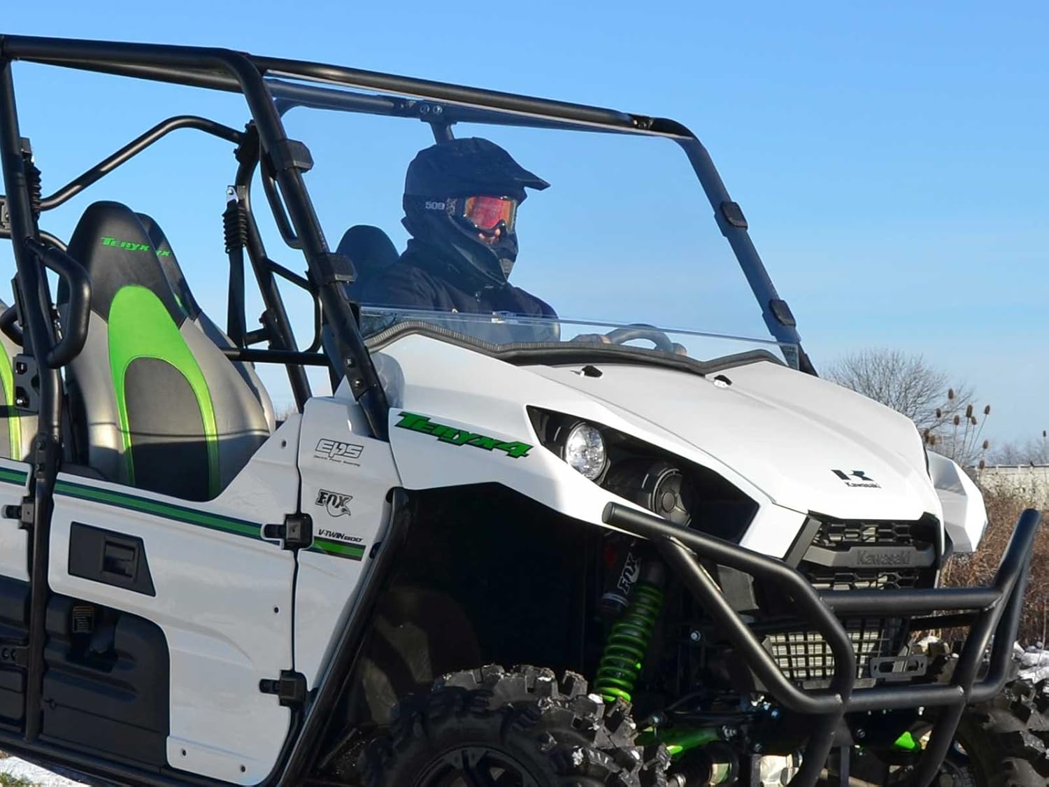 SuperATV Heavy Duty Scratch Resistant Full Windshield Compatible with Kawasaki Teryx 800 / Teryx 4 800 2016+ | 1/4" Thick Polycarbonate 250 Times Stronger Than Glass | Includes Pre-installed Bulb Seal