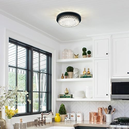 Miniatura 8 de Luz de Techo - Luminaria LED de Montaje al Ras de Cristal Negro de 11 Pulgadas, Moderna, Regulable, para Dormitorio, Luminarias Redondas de Montaje