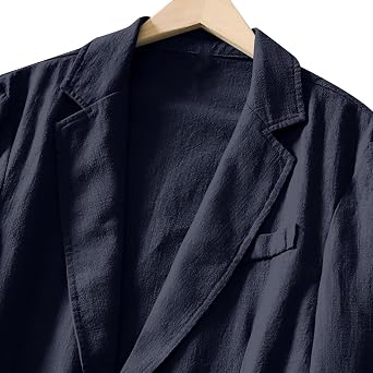 Linen Blazer Men Leisure Suit Jacket Two Button Lightweight Sports Coats Loose Fit Business Office Blazer Solid Color Versatile Suit Jacket Notch Lapels Suits Jackets with Pocket