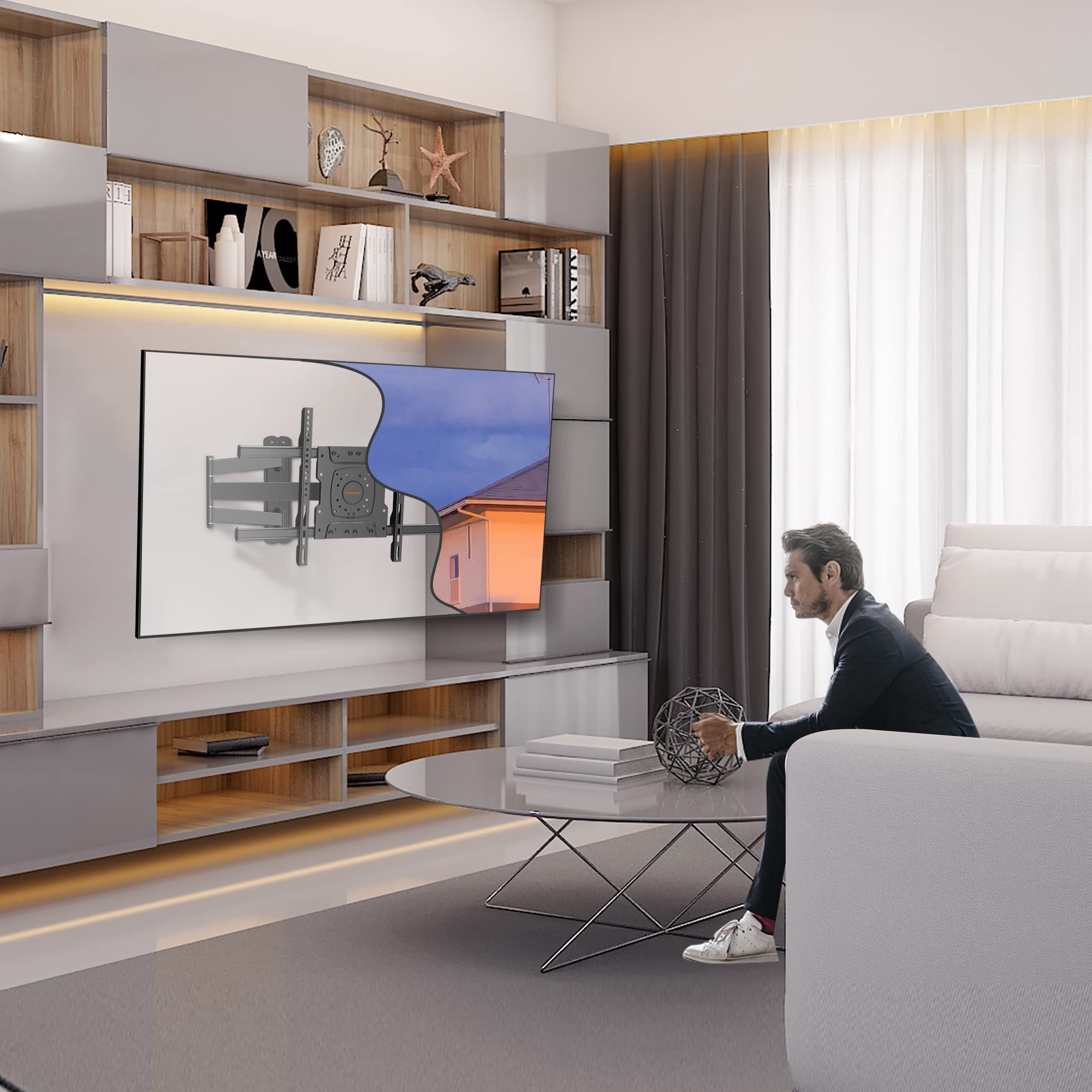 TV Wandhalterung Schwenkbar Halterung für 32-75 Zoll Flach&Curved Fernseher, 180° Drehbar Fernsehhalterung Wand mit 710mm Langem Arm, Neigbar Ecke TV Halter bis zu 45kg max. VESA 600x400mm