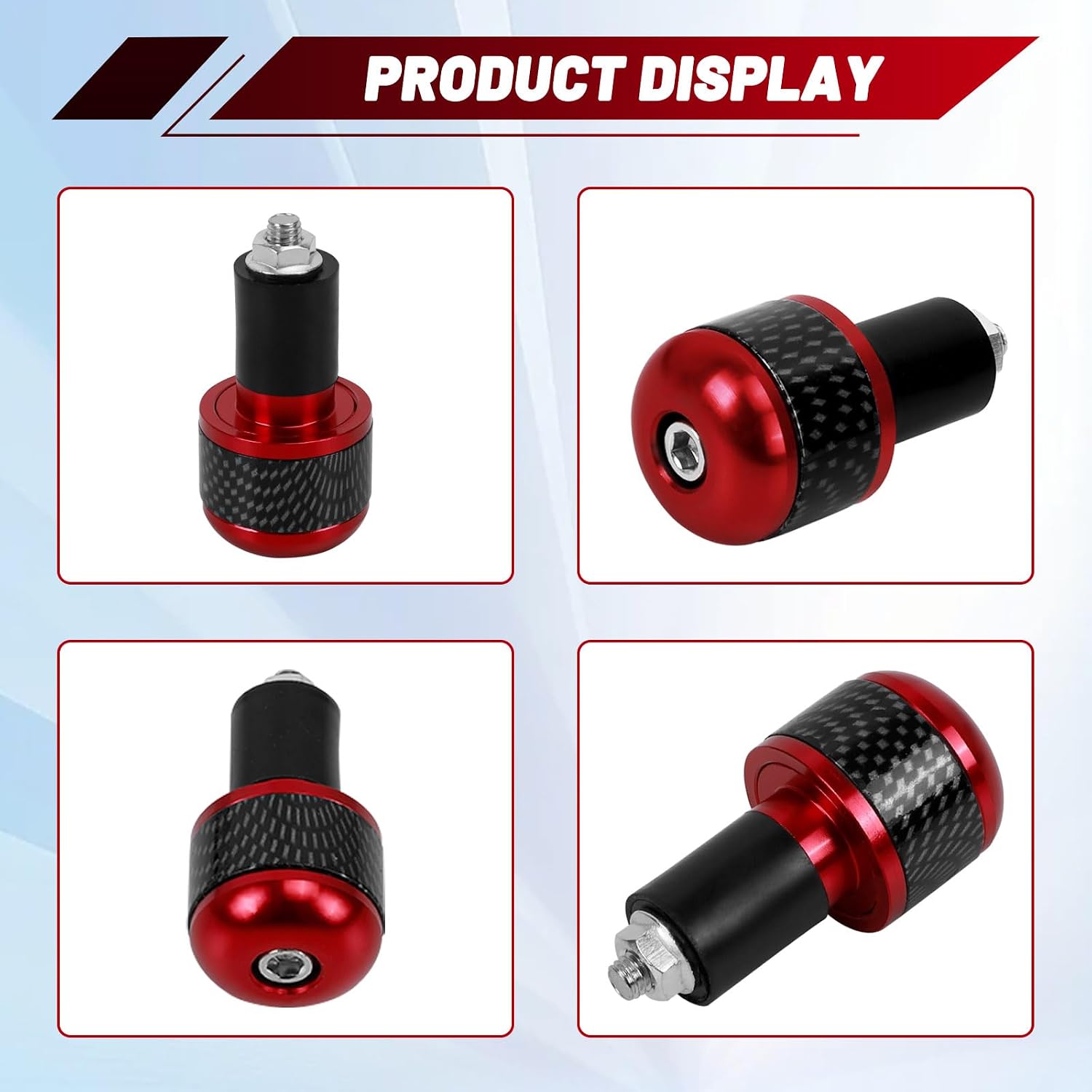 7/8" 22mm Motorcycle Handlebar Ends: Carbon Fiber Printing Handle Bar Ends Grips Plugs Caps Compatible with Honda CBR1000RR 2004-2014 with Rubber Gasket(Red)