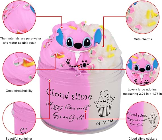 Pink Peachybbies Scented Cloud Slime,Peach Add Ins Charms and Non-Sticky, Stress Relief Scented Slime Toy for Kids Education, Party Favor and Birthday Gifts (7oz 200ML)