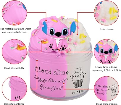 Pink Peachybbies Scented Cloud Slime,Peach Add Ins Charms and Non-Sticky, Stress Relief Scented Slime Toy for Kids Education, Party Favor and Birthday Gifts (7oz 200ML)