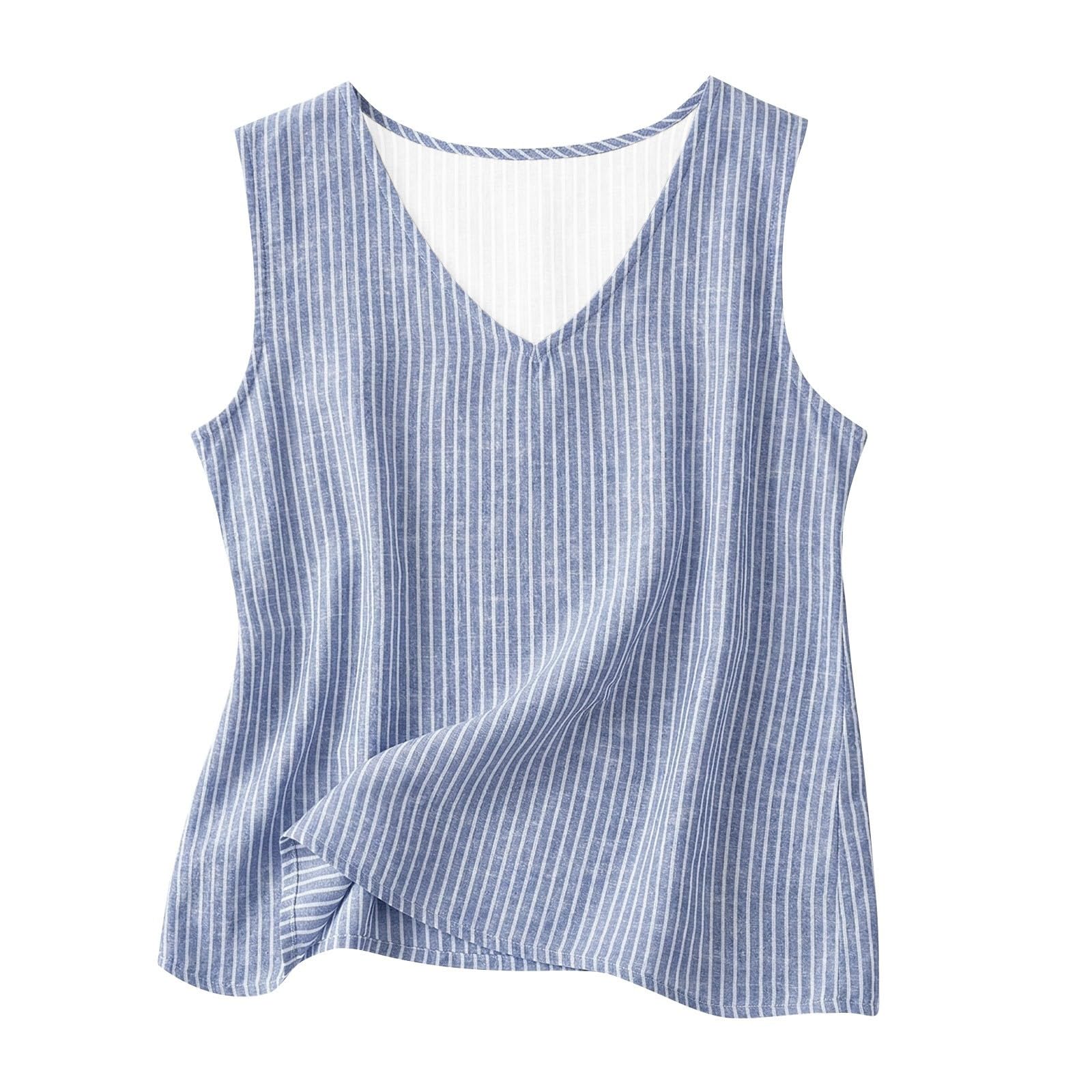 Camiseta sin mangas a rayas para mujer, blusa informal con cuello en V y corte holgado para el corsé Bustier