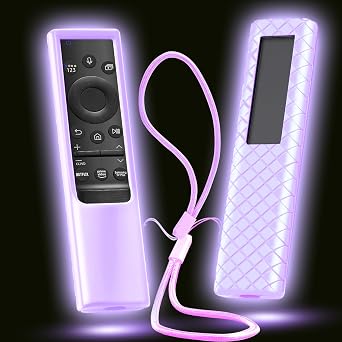 Cover for Samsung Solar Remote, Case Compatible with Samsung Smart TV Remote Control Glow in The Dark Universal Silicone Skin Sleeve with Lanyard Purple