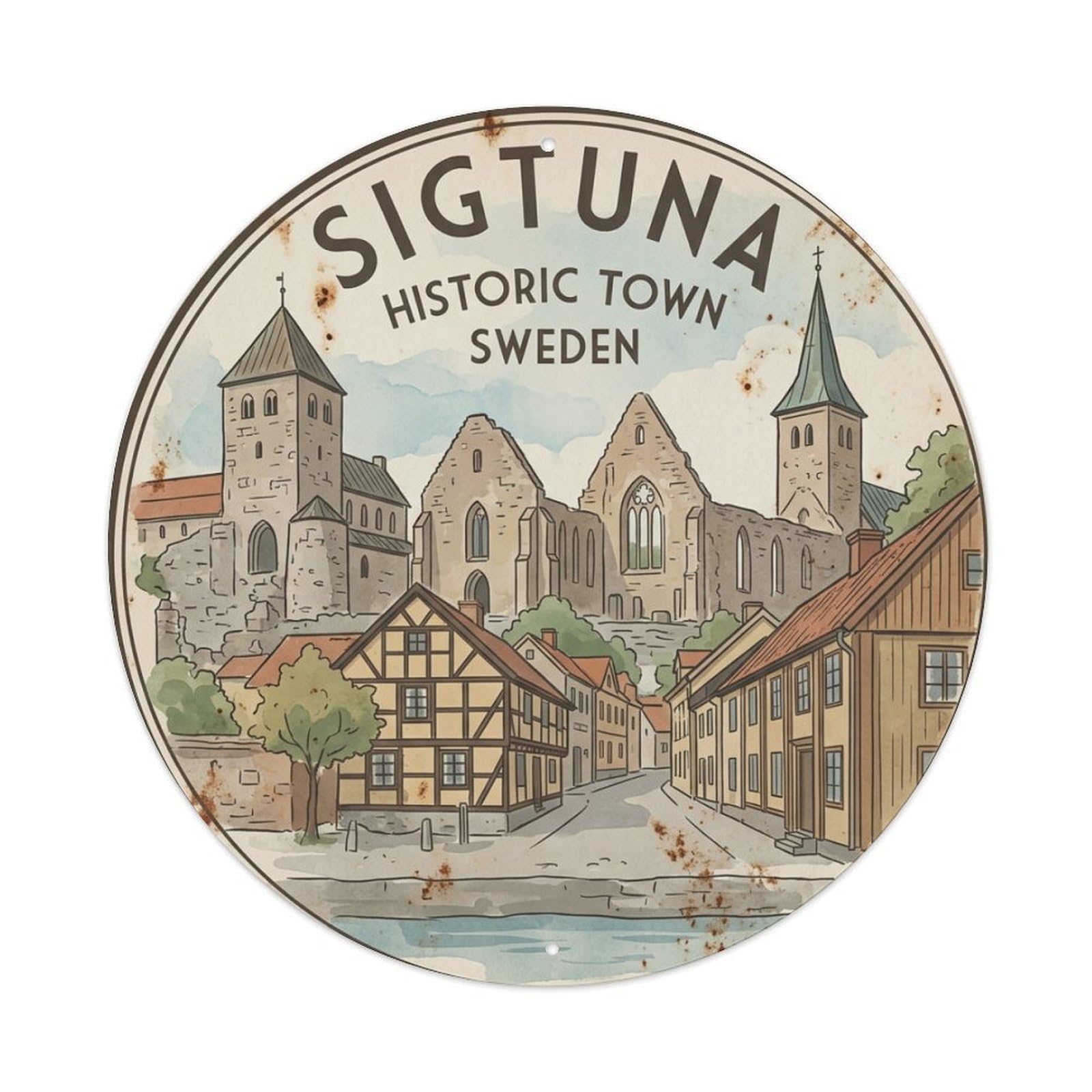 Vintage Travel Sigtuna Sweden Town Metal Tin Sign