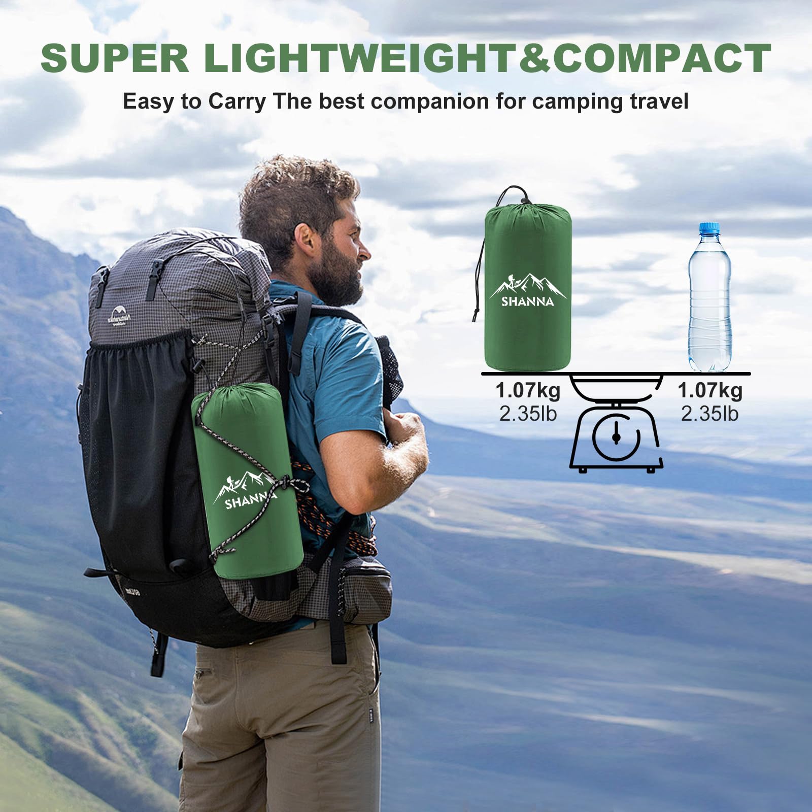 SHANNA Isomatte Outdoor Camping Luftmatratze: Extra Dick 12cm Ultraleicht Isomatte mit Fußpumpe Verbindbare 50D Isolierte Schlafmatte mit Kissen für Trekking, Camping, Wandern, Zelt (Olivengrün)