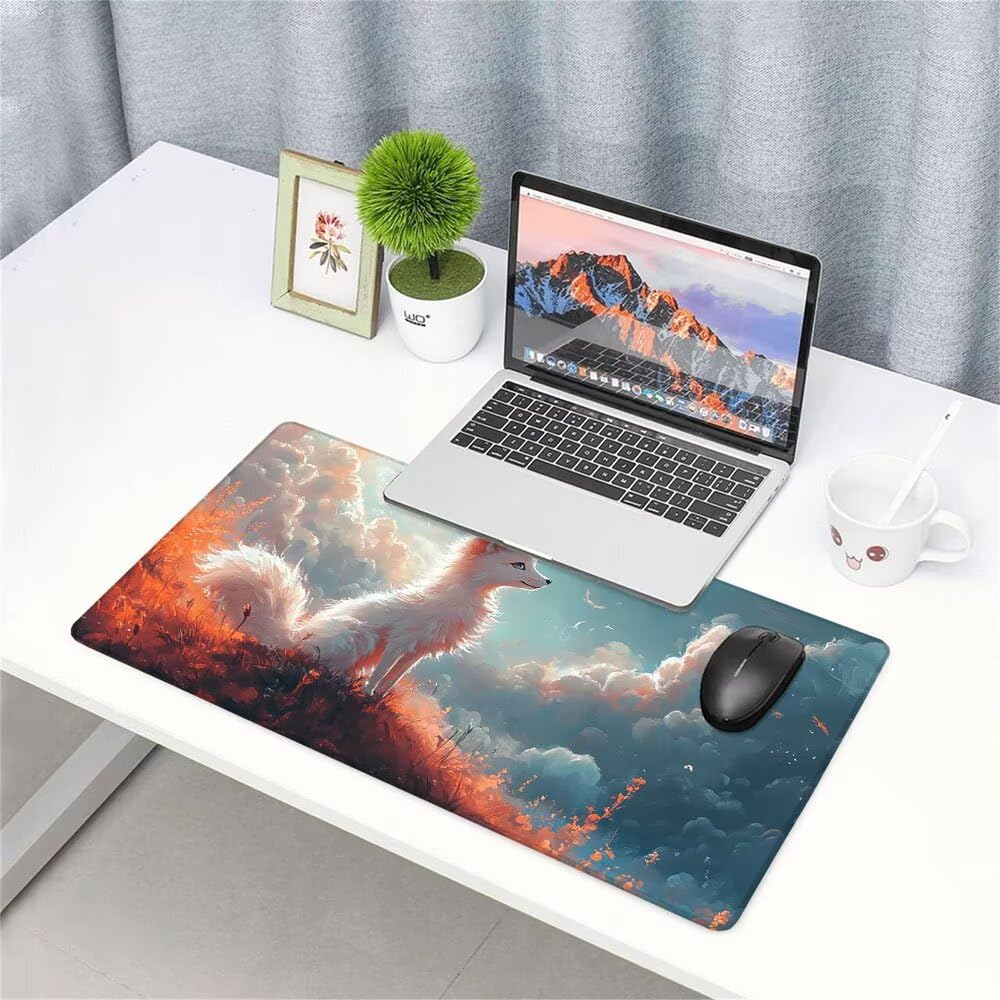 Alfombrilla de Mouse para Juegos, Blu, XXL, Antideslizante, Impermeable, Diseño de Volpe, Extendido, Grande, 1200x600x3mm, para PC, Laptop, Ufficio, Famiglia d-768