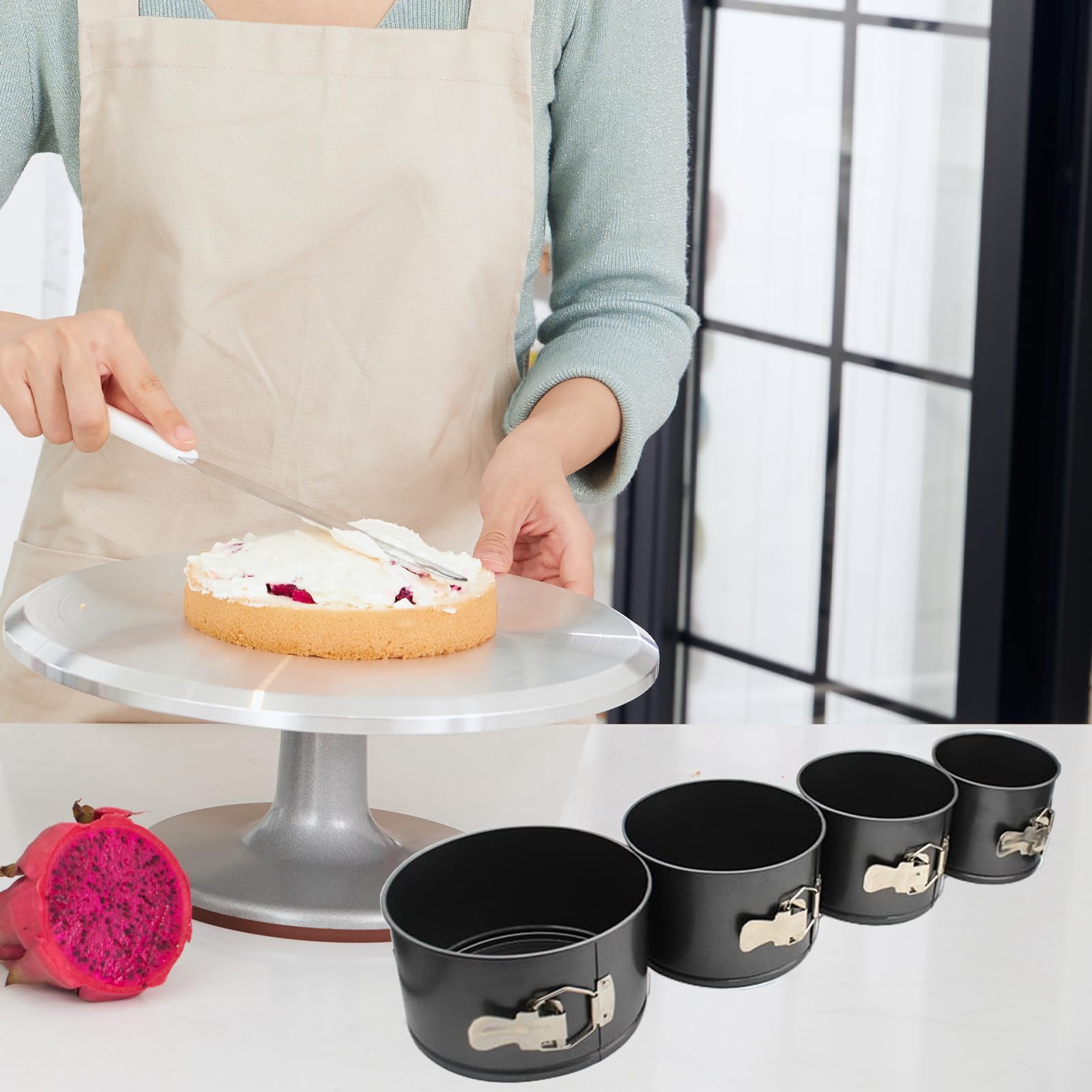 ILVRX Lot de 4 moules à gâteau, ronds, diamètre : 12, 14, 16, 18 cm, avec fond amovible, revêtement anti-adhésif, pour gâteaux au fromage, tartes et quiches