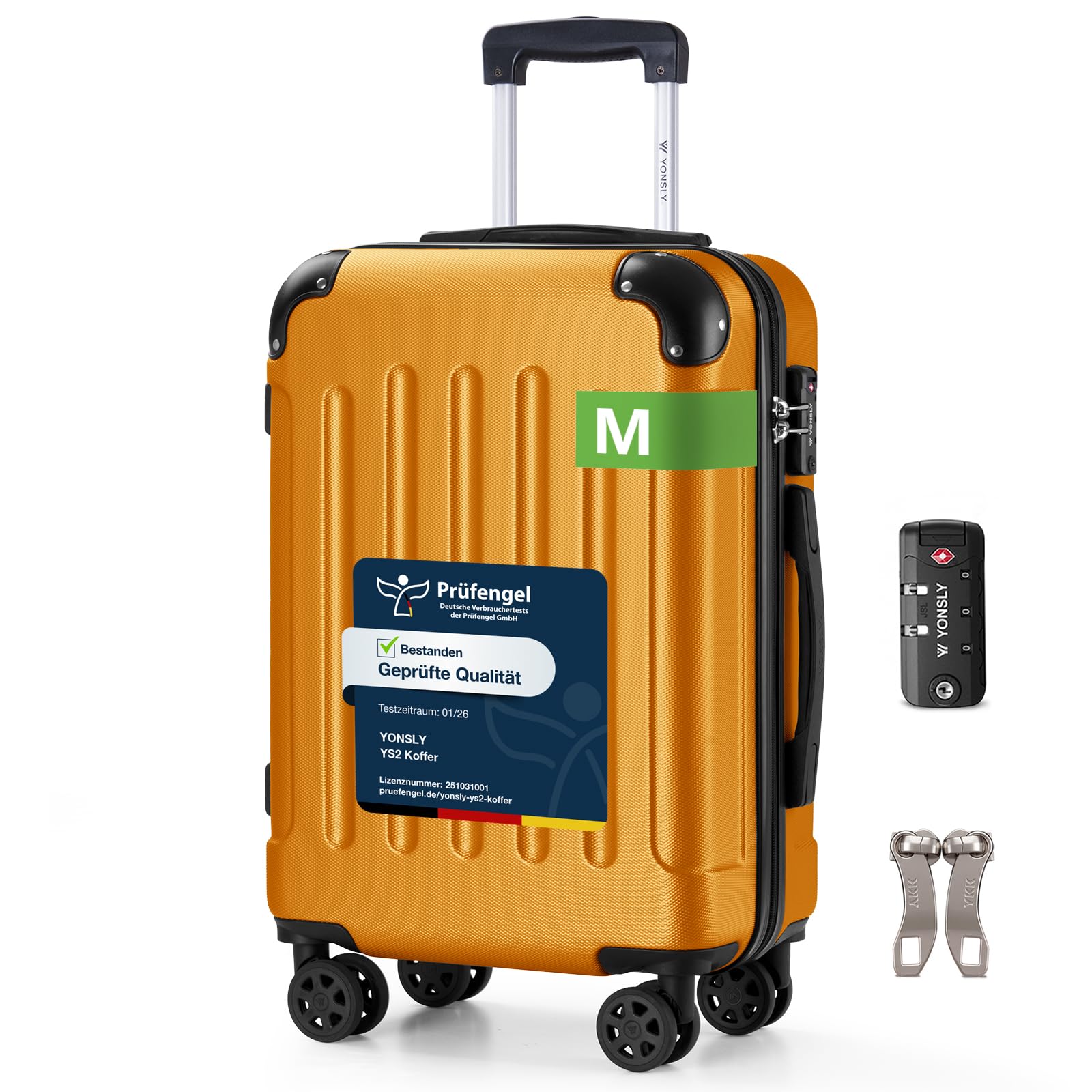 YONSLY Trolley Koffer Set, Reisekoffer, Rollkoffer Handgepäck, Kabinkoffer Suitcase, Gepäckset mit 360° Rollen, Hartschalenreisekoffer, Zahlenschloss, Gummigriff