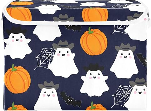 Spirits Wearing Cowboy Hats Lidded Storage Bins with Handles - 16.5"x12.6"x11.8" Foldable Organizing Box, Oxford Fabric & Honeycomb Board, Dust-Proof Flip Lid for Closet/Office