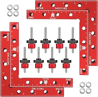 Relitec R 90 Degree Corner clamp, clamping square, Right Angle Clamp, Positioning Squares 4 Aluminum Alloy Squares (14cm/5.5")+ 8 Clamps Woodworking Tools for Frame Cabinet