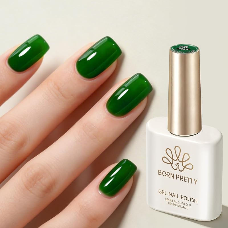 Born Pretty Jelly Green Gel Nail Polish,Sheer Translucent Dark Green | Christmas Soak Off Gel Nail Polish for Salon Manicure and Nail Art DIY at Home,Long-Lasting,Easy to Apply,High Gloss Shine