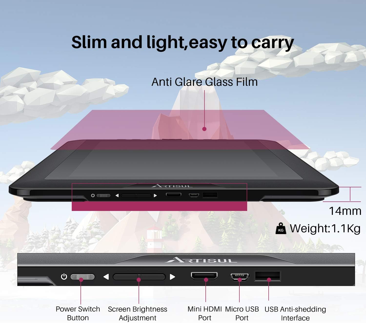 TOP оƒƒERS Artisul D13S 13.3 Inch Graphics Drawing Tablet with Screen with 8192 Levels Battery-Free Stylus 6 Shortcut Keys and A Dial, Lightweight for On The Go