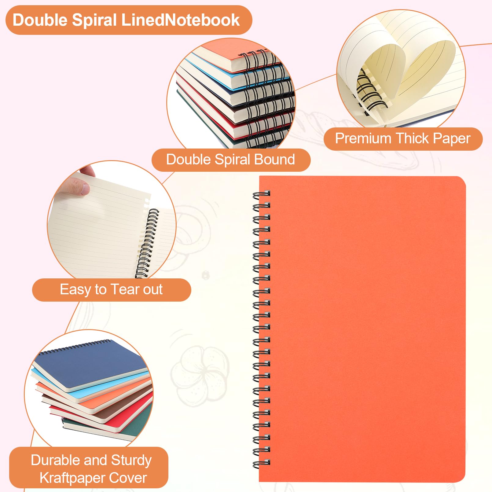 Erinnmy Paquete de 6 cuadernos de espiral de tapa dura, cuadernos A5 con rayas universitarias, 5.5 x 8.5 pulgadas, cuaderno en espiral para trabajo, estudio, oficina, suministros escolares, 80 hojas,