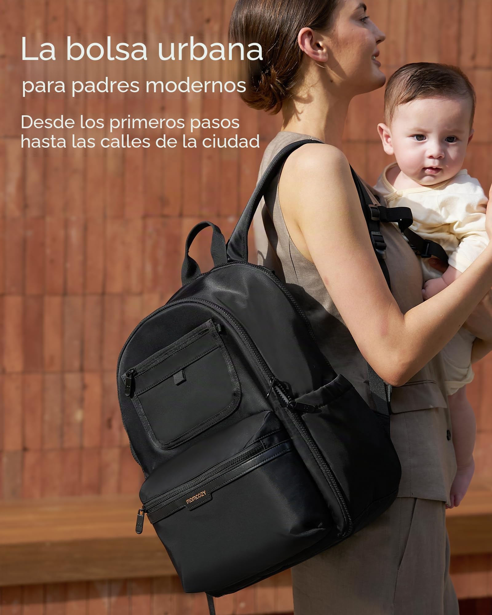 Momcozy bolsa cambiadora impermeable para bebé, mochila con compartimento para portátil, bolsa de pañales grande, bolsa aislante, bolsa cambiadora neutral multifuncional para padres, color negro