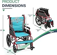 Vista 2 de Magshion Silla de ruedas de transporte plegable para adultos de 250 libras, silla de transporte ligera para personas mayores, silla de ruedas