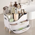 Organisateur de maquillage Pajiriona avec tiroirs, organisateur de soins de la peau pour coiffeuse, boîte de rangement avec poignée, grand présentoir cosmétique pour commode, comptoir de salle de bain