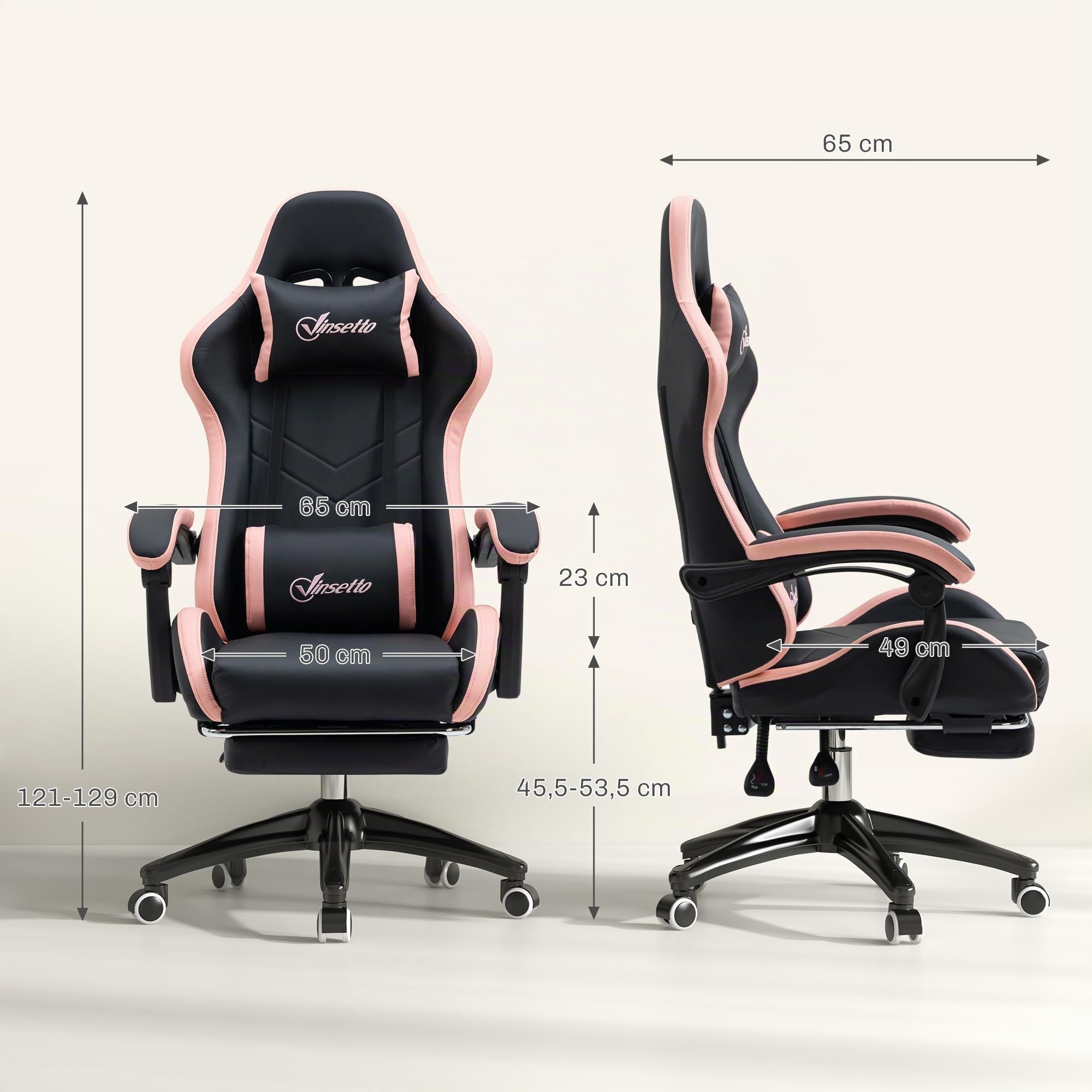 Vinsetto Chaise Gaming Ergonomique Repose-Pieds Télescopique Rose