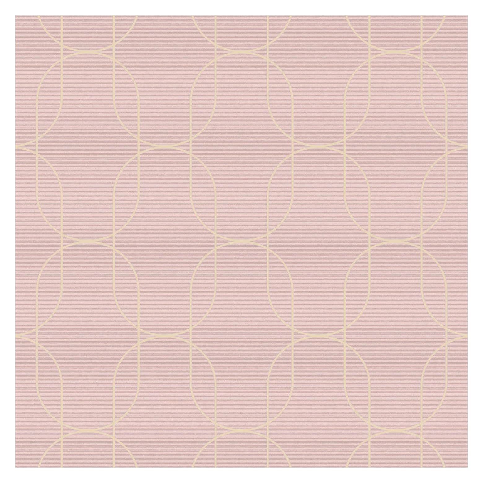 Eternity Geometric Wallpaper - Blush Pink with Gold Squoval Bands - Superfresco