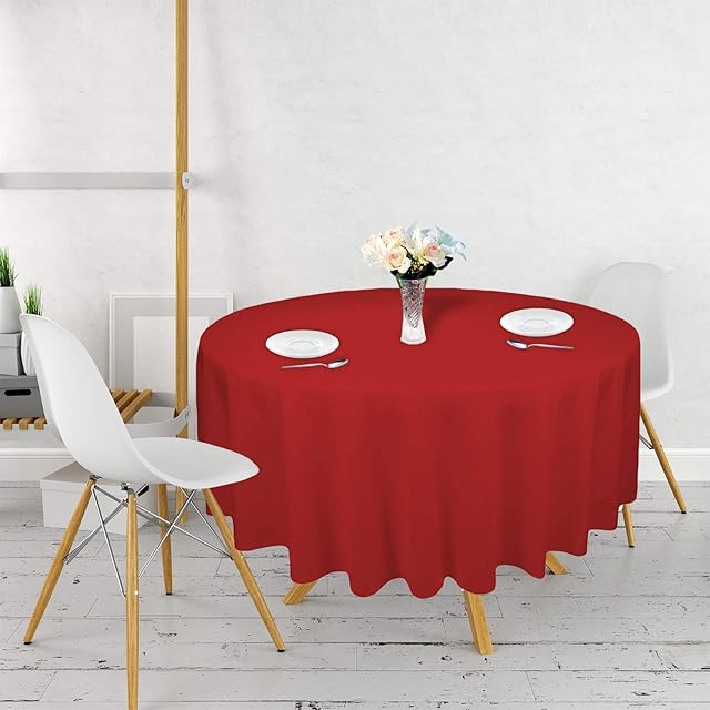 Trimming Shop 90 inch Table Cloth Spun Polyester Round Table Cover Protector Water-Resistant Spill Proof Circular Dining Table Cover for Christmas Wedding Birthday Indoor Outdoor Party, Red, 1pc