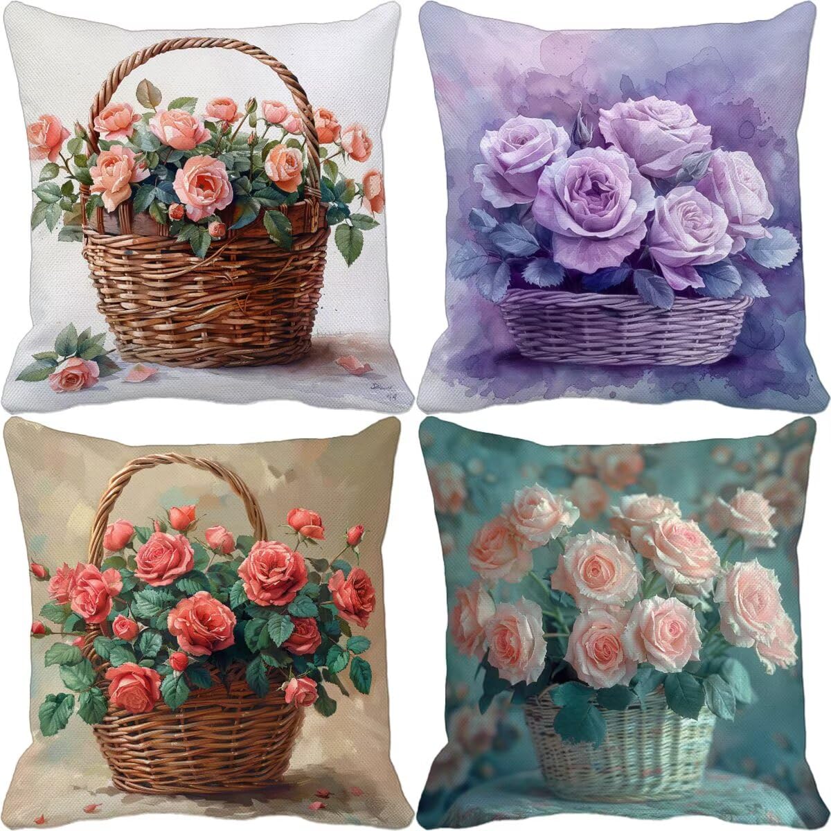 Taie oreiller fleur violette 40x40 lot de 4 housses de coussin peluche