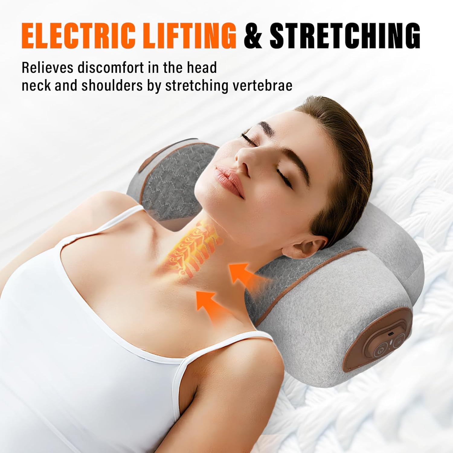 3-in-1 Neck Massager Pillow, Pillow Massage Neck Hump Ergonomics Neck Massager for Pain Relief Deep Tissue with Heating Traction & Vibration Massage - Grey
