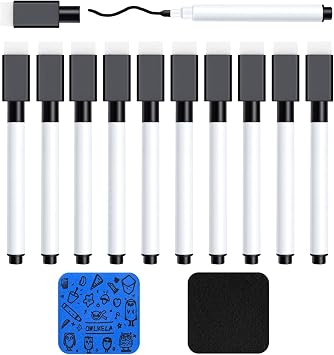 OWLKELA 10 Pcs Magnetic Dry Erase Markers, Black