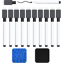 OWLKELA 10 Pcs Black Magnetic Dry Erase Markers with Eraser, Fine Tip Whiteboard Markers, Low Odor Dry Erase Set, White Board Markers for Office, Home, Classroom