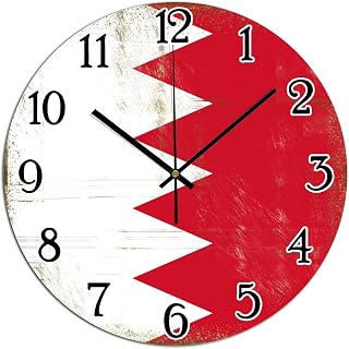 Bahrain Clock Bahrain Flag PVC Home Decor Wall Clocks National Flag Patriotic Clocks for Wall Silent Battery Operated Round Clock for Laundry Room Bedroom 12x12in New Home Gift