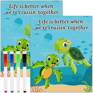 Fabbay 2 Pcs Magnet White Board for Cruise Door, Magnetic Cruise Door Decorations with 4 Pcs Erasable Marker(Turtle)